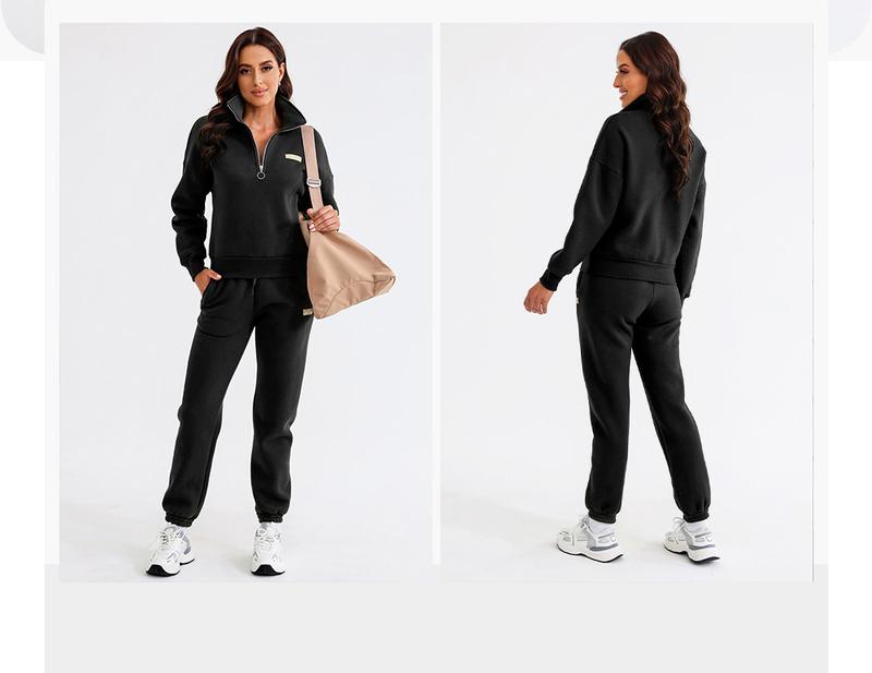 Aleumdr Women 2 Piece Outfits Sweatsuit Lounge Set Half Zip Pullover with Jogger Airport Tracksuit Matching Pants Set  Casual Sportswear Athleisure Style