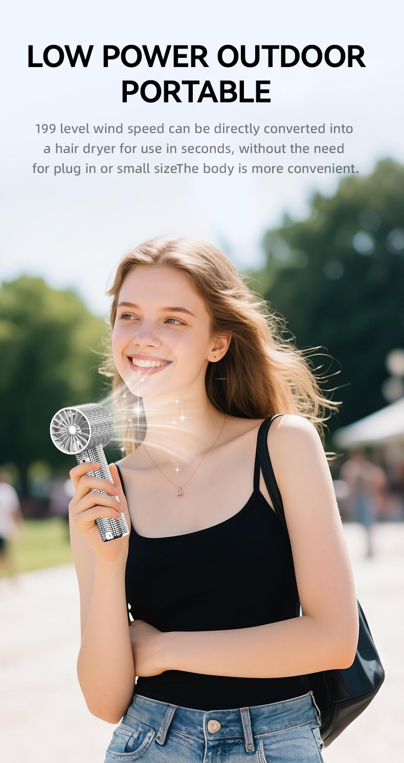 Portable Handheld Turbo Fan - Fashion Full Diamond Rechargeable Personal Battery Operated Mini Small Pocket Mini Fan for Travel/Outdoor/Vacation/Beach/Outdoor Activities