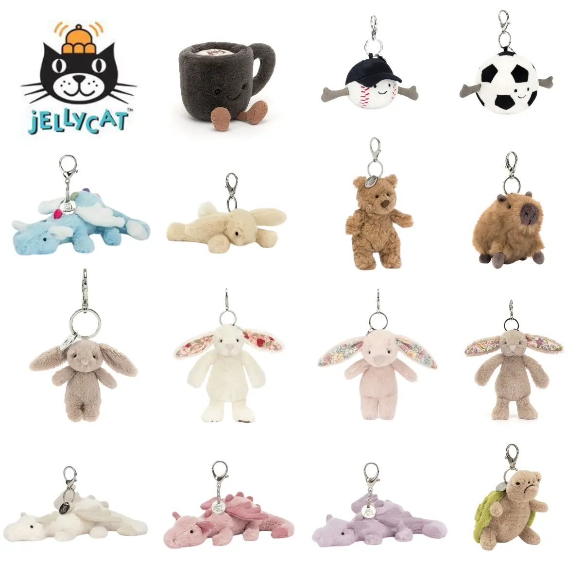 Jellycat Collectible Keychain - Cute Animal or Food Stuffed Charm, Hanging Pendant for Car, Backpack Fashion Gift Accessory