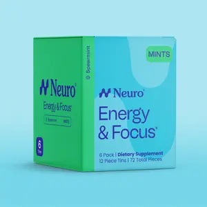 Neuro Energy Caffeine Mints (72 Pieces) - Sugar-Free Nootropic Mints for Energy & Focus with L-theanine, Natural Caffeine, Vitamin B12 & Vitamin B6 - Spearmint Flavor