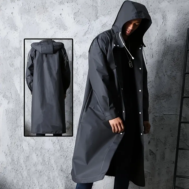 Men's Lightweight Long Raincoat, Full Coverage High-Quality Windproof Jacket, Adjustable Hood, Zipper Pockets, Outdoor Cycling Hiking Fishing Commute