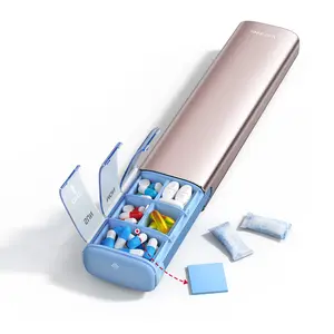 Ideerfit Metal Weekly Pill Organizer – Moisture-Proof Travel Pill Organizer with Built-in Desiccant Chamber and Airtight Lids – Large-Capacity Pill Box for Vitamins, Medicines & Supplements