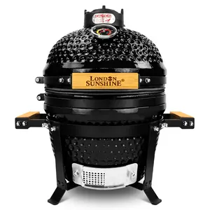 London Sunshine Ceramic BBQ Charcoal Kamado Grill 13 inch Portable Tabletop BBQ Grill Black