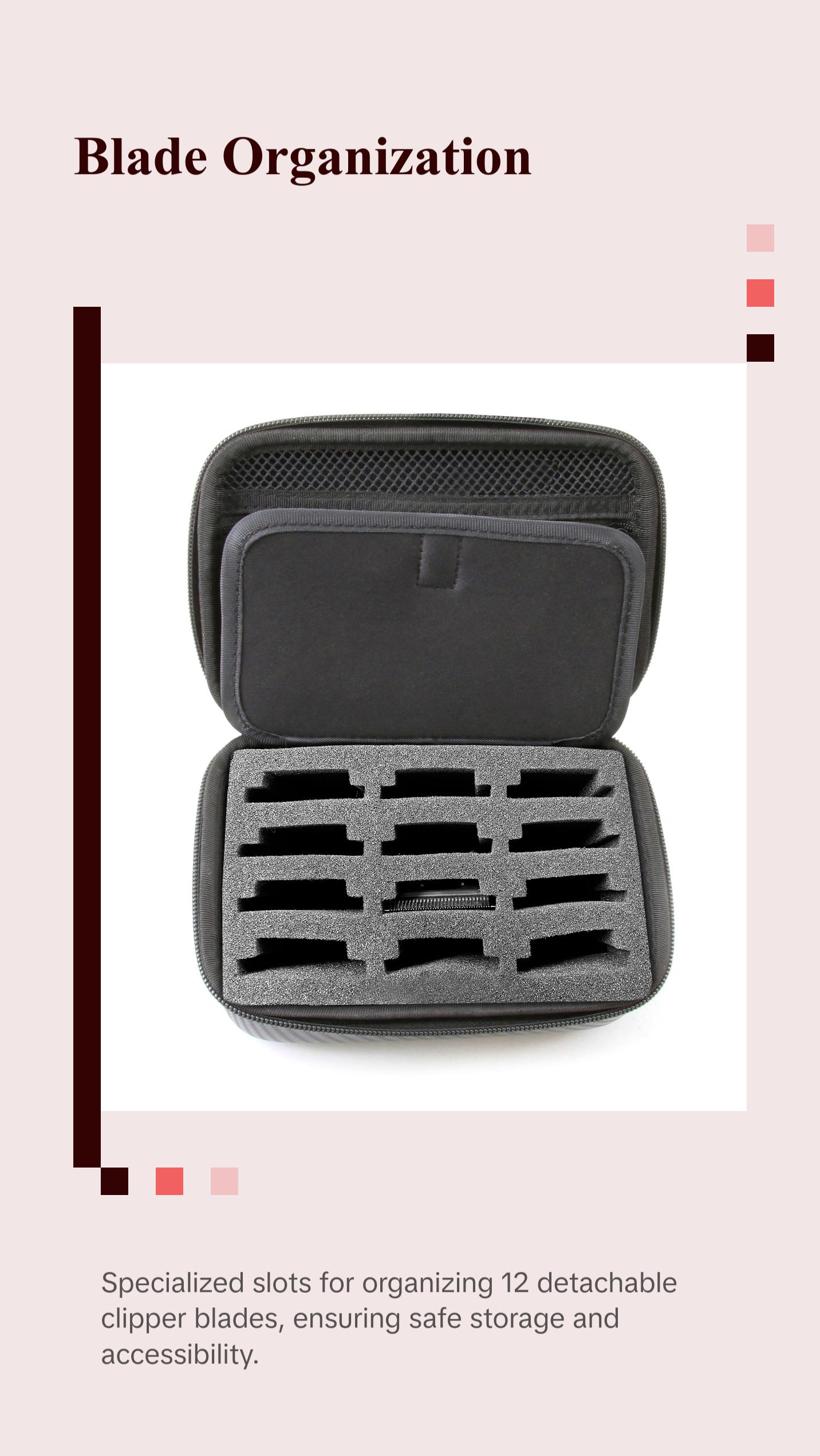 CASEMATIX Barber Blade Case for 12 Metal Clipper Blades - Removable & Durable Storage with Custom Padded Slots & Zippered Compartment for Andis/Oster/Wahl/Babyliss Compatible Blades