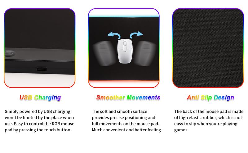 [New Deal]  Large RGB Gaming Mouse Pad -15 Light Modes Touch Control Extended Soft Computer Keyboard Mat Non-Slip Rubber Base