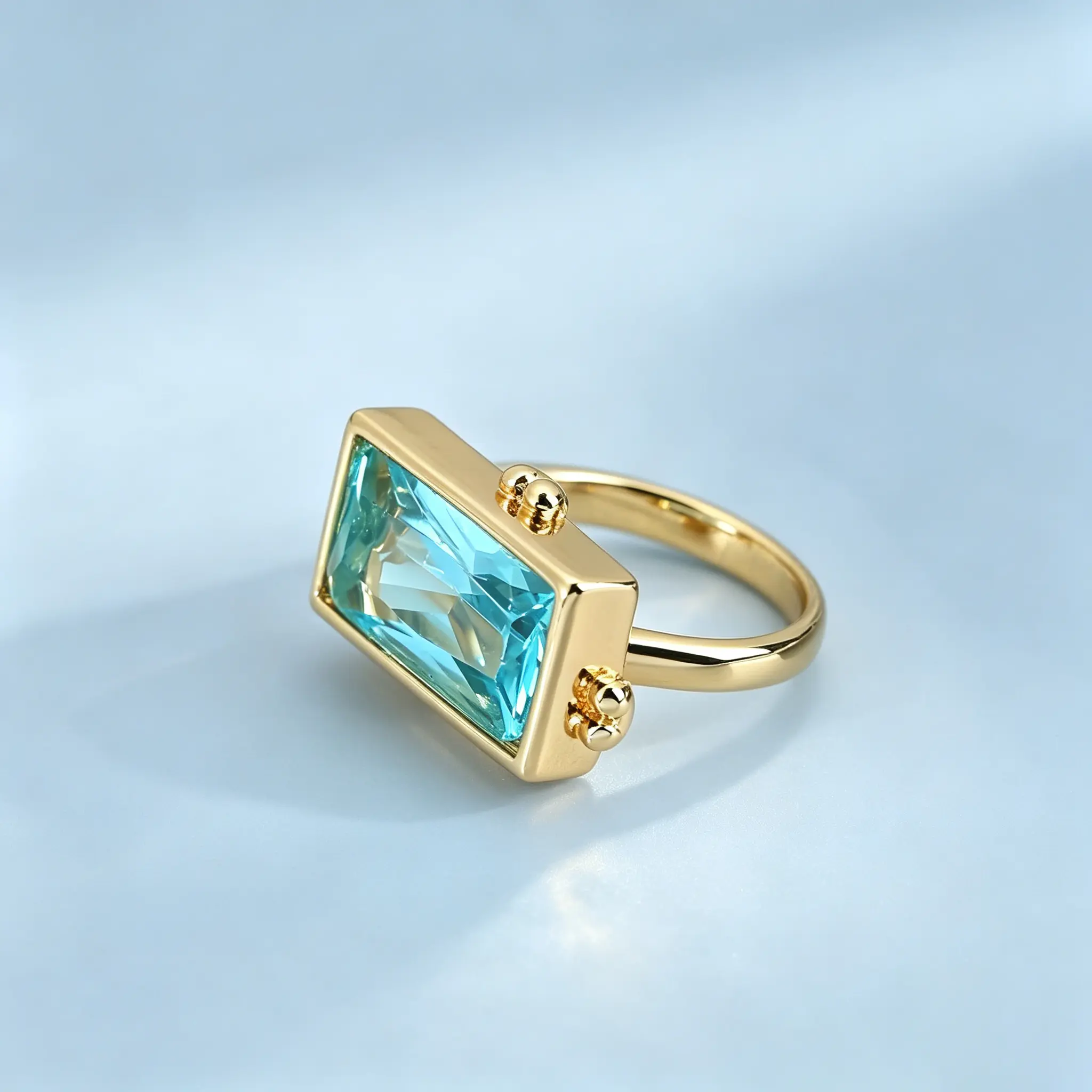 Modern, minimalist luxury pillow-cut rings; vintage-inspired light blue synthetic zirconia rings; French-style bezel-set rings; statement aquamarine rings; versatile everyday rings perfect for the office.