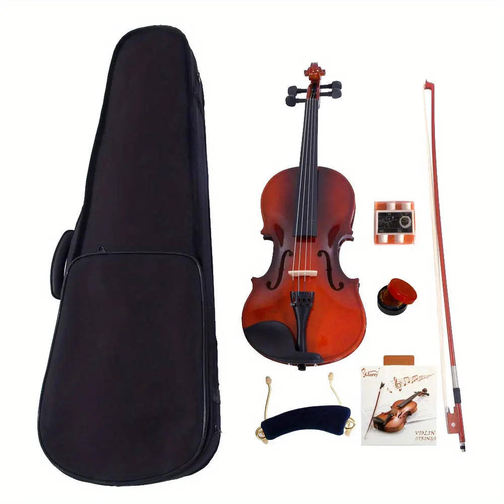 New and High-Quality 4/4 Full Size Stringed Acoustic Violin (GV100, Natural Finish) Wood & Plastic Instrument Kit with Plastic Case, Bow, Rosin, Strings, Tuner, Shoulder Rest, Chin Rest, Tailpiece, Fingerboard & Other Accessories