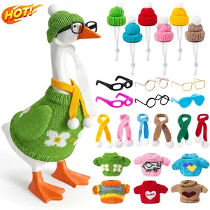24pcs  Desk Goose Outfits  7inch Mini Goose Knitting Clothes knitted clothing for the mini goos along with accessories such as hats  sweaters sunglasses and scarves   Suitable for Valentine's Day and St Patrick's  can be used as festive decorations