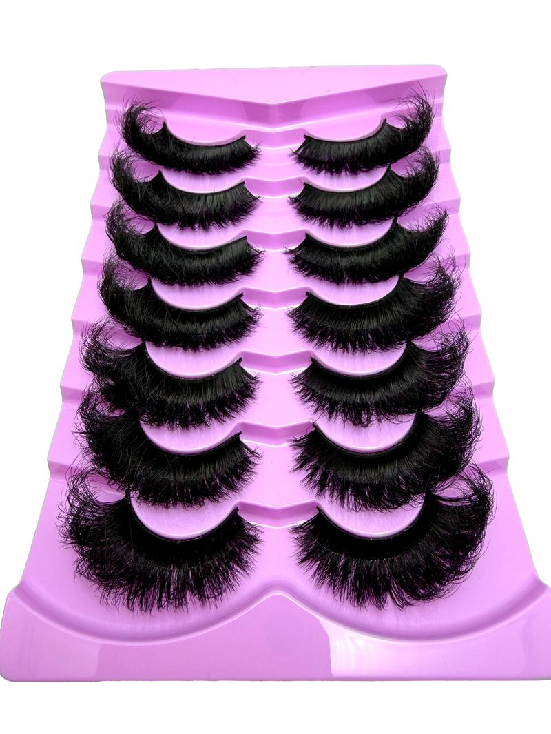 7 Pairs Natural Looking Thick & Fluffy Faux Mink 3D Eyelashes, Russian Volume Lashes Drama Messy Mink Eyelashes, Smart Long Winged Fox Eye Lifting & Lengthening Eyelash Extension Kit, Full Lash Strip Reusable For Daily & Party Use
