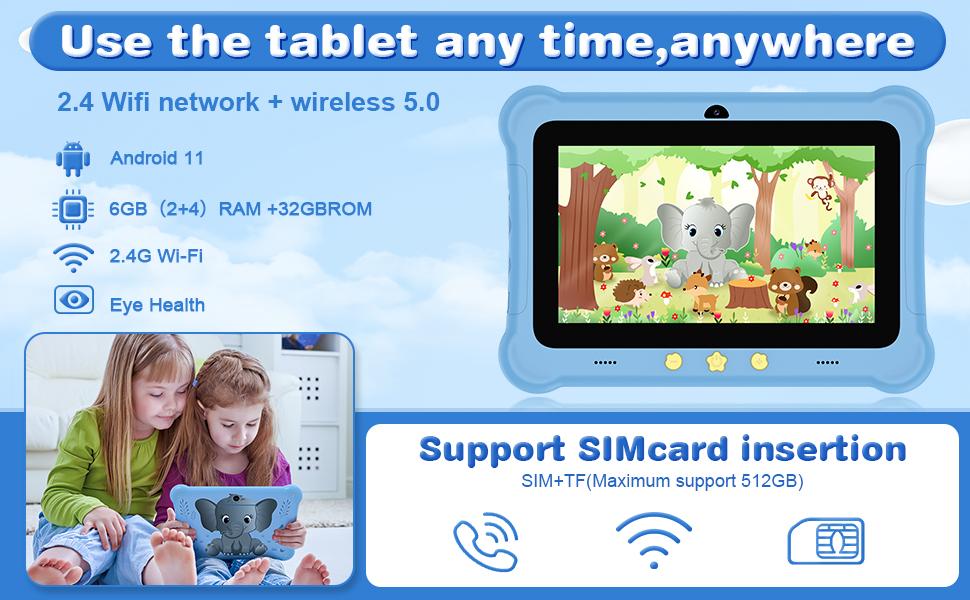 Redbeat B1 Kids Tablet: 6GB (2+4)RAM + 32GBROM expandable to 1 TB, built-in stand, 3G network, parental controls, 5G Wifi, eye health mode, drop-resistant design.for New Year, birthdays,or holidays, Gifts.pritom teléfono Cellphone Smartphone