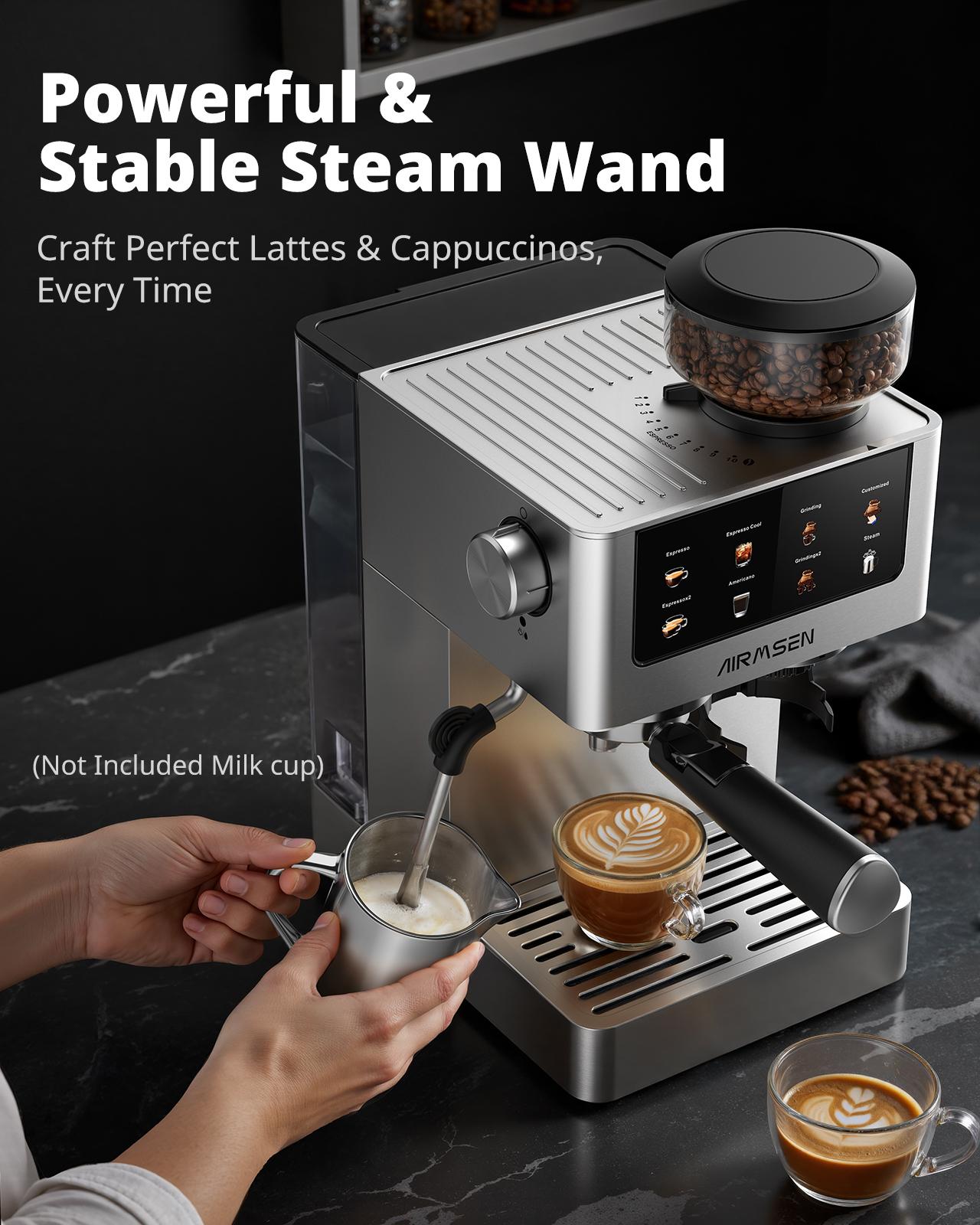 Home 20-Bar Espresso Machine with Grinder, 1350w, With Color Touchscreen, ,Milk Frother Steam Wand,Cold-Press Espresso,Customize Coffee Volumn Appliance espresso machine