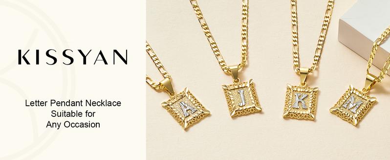 [Valentine's Day Gift]KissYan Initial Letter Pendant Necklace for Men & Women, 14K Gold Plated Copper Alphabet Necklace on Figaro Chain
