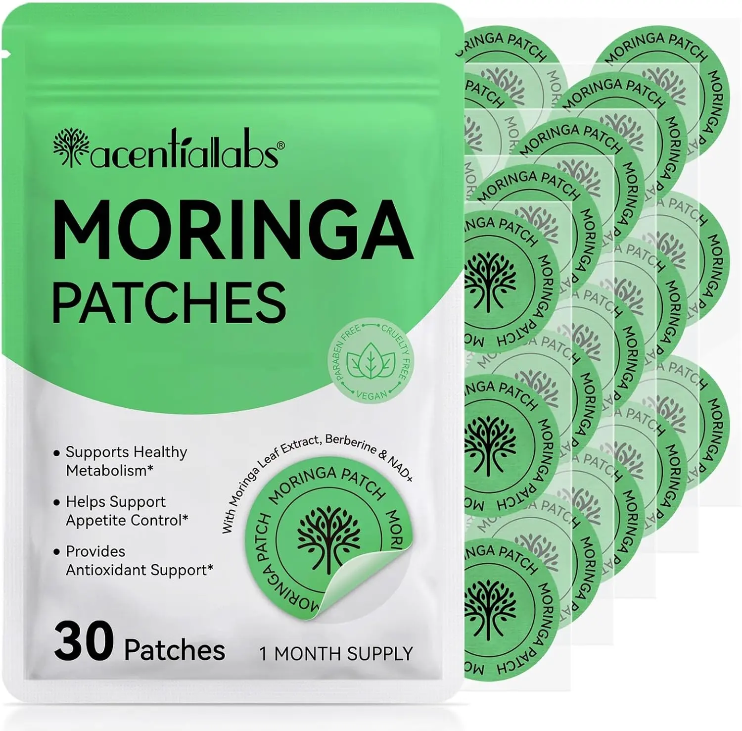 Moringa Berberine X NAD Natural Heat Patches for Adults, 8-Hour Long-Lasting Wellness Supplements, Multi-Body-Part Applicable, 30 Pieces, Prop 65 Safe
