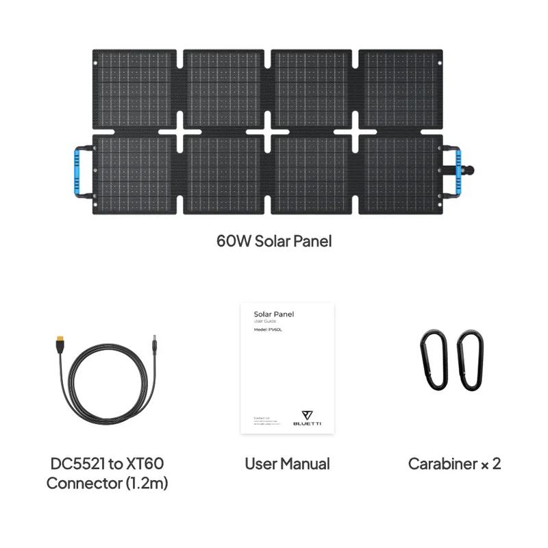 BLUETTI 60W Solar Panel 60 Watt for Solar Generator Handsfree 1 & 2 AC2A Foldable Charger for Hiking Camping Travel