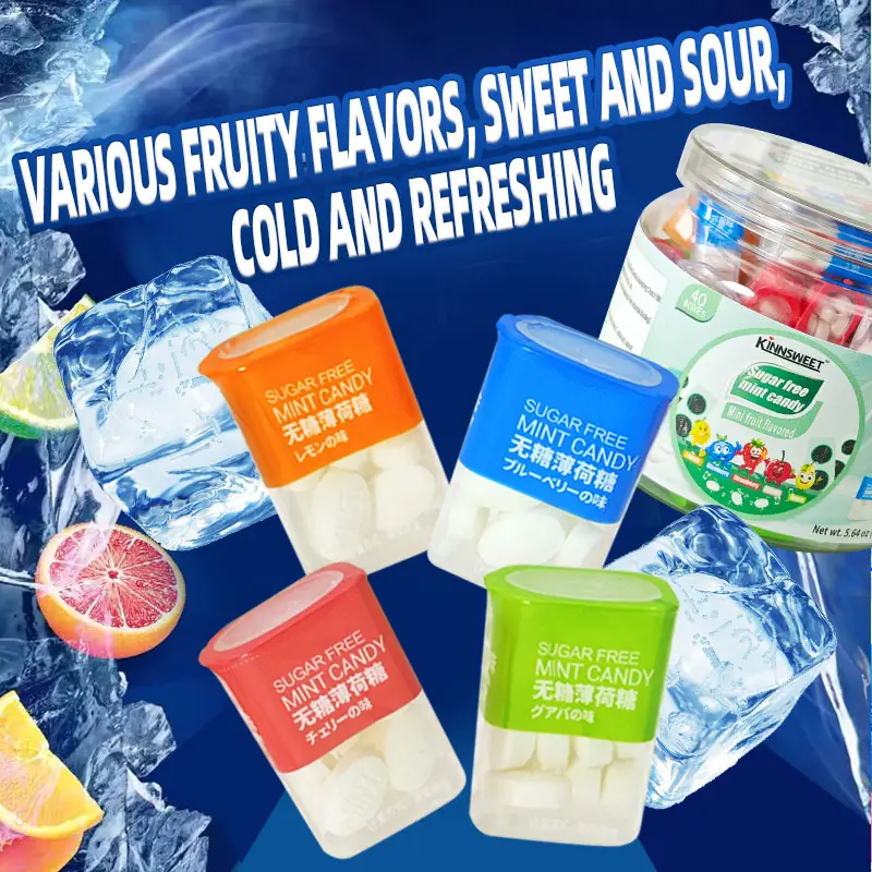 Sugar-Free Mint Snack, 5 Fruit Flavors Mini Bottle Individually Packed Refreshing Sweet Breath Mints for Office, Travel, On-the-Go Use