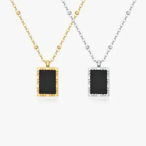 Rectangle Black Agate Pendant Necklace
