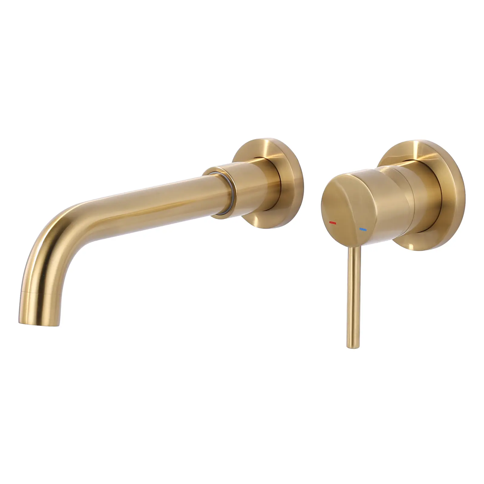 WOWOW Industrial Modern Brushed Gold Copper Brass Wall-Mounted Indoor Bath Sink Faucet - Single-Handle, Faucet Aerator, 360° Swiveling Spout, Concealed Casting, NPT Threads, Water Control, Included Rough-In Valve