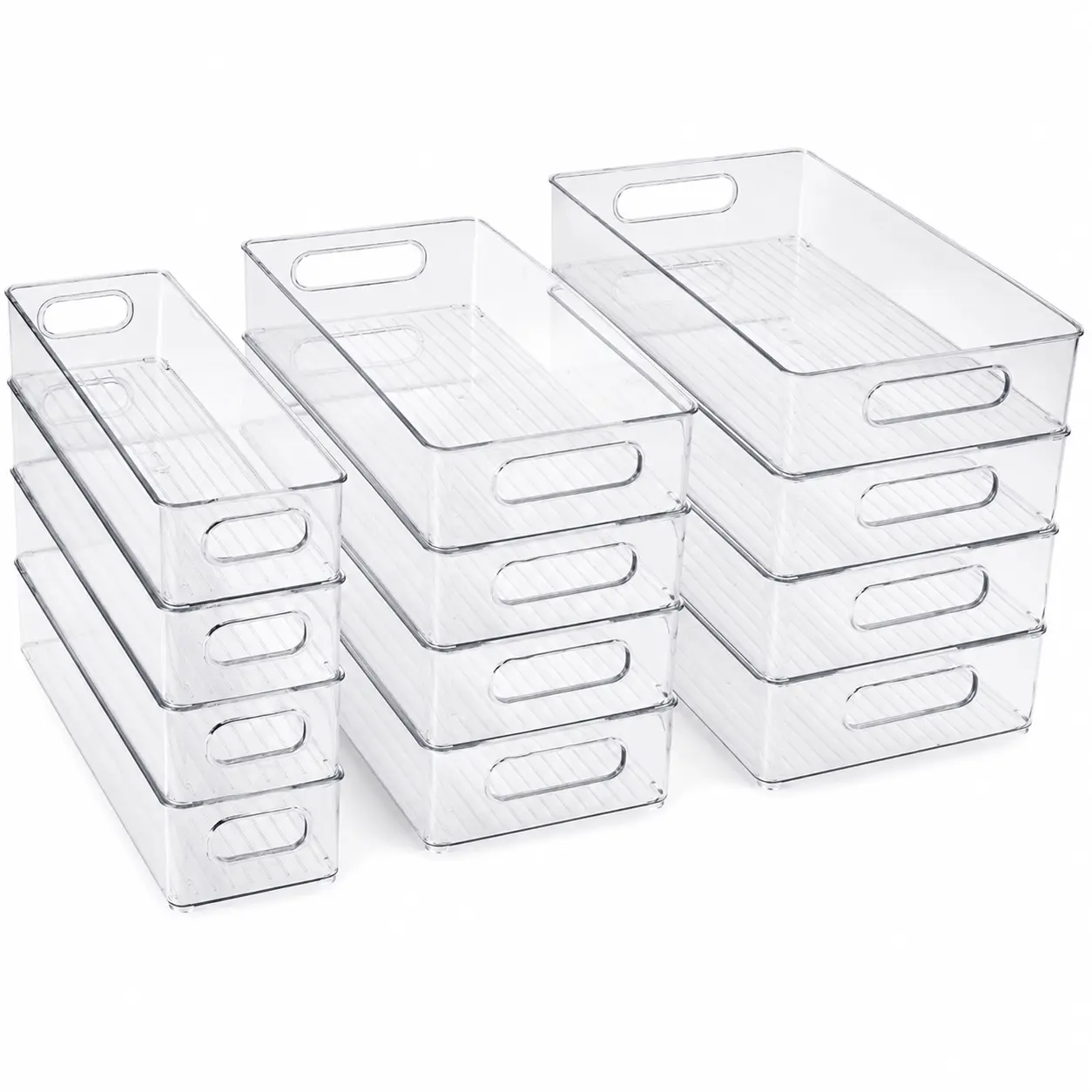 Multifunction Durable Portable Clear Stackable Refrigerator Organizer Bins - 3 Sizes, 3/6/9 Packs with Handles for Fridge, Freezer, Cabinet - Home Kitchen Open Storage Bins,dorm essentials,home decor