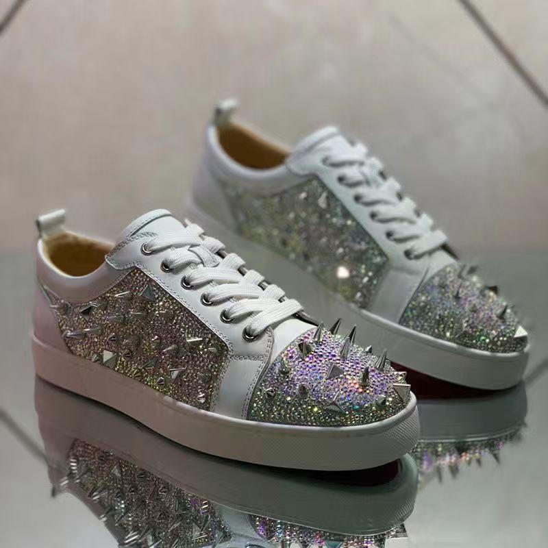 Men's Casual Sports Shoes with Rhinestones Fashionable Couple Style Luxurious Comfortable Red Soled Sneakers for Stylish Wear