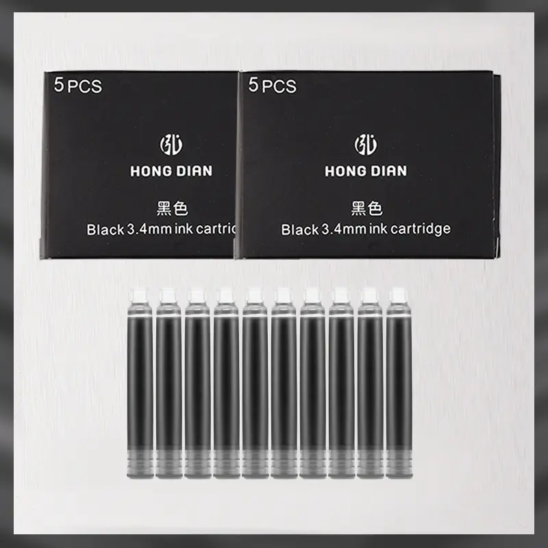 10-Pack Hongdian Fountain Pen Refill Ink Cartridges – 3.4mm Bore, Black, Smooth Ink Flow, Quick-Drying