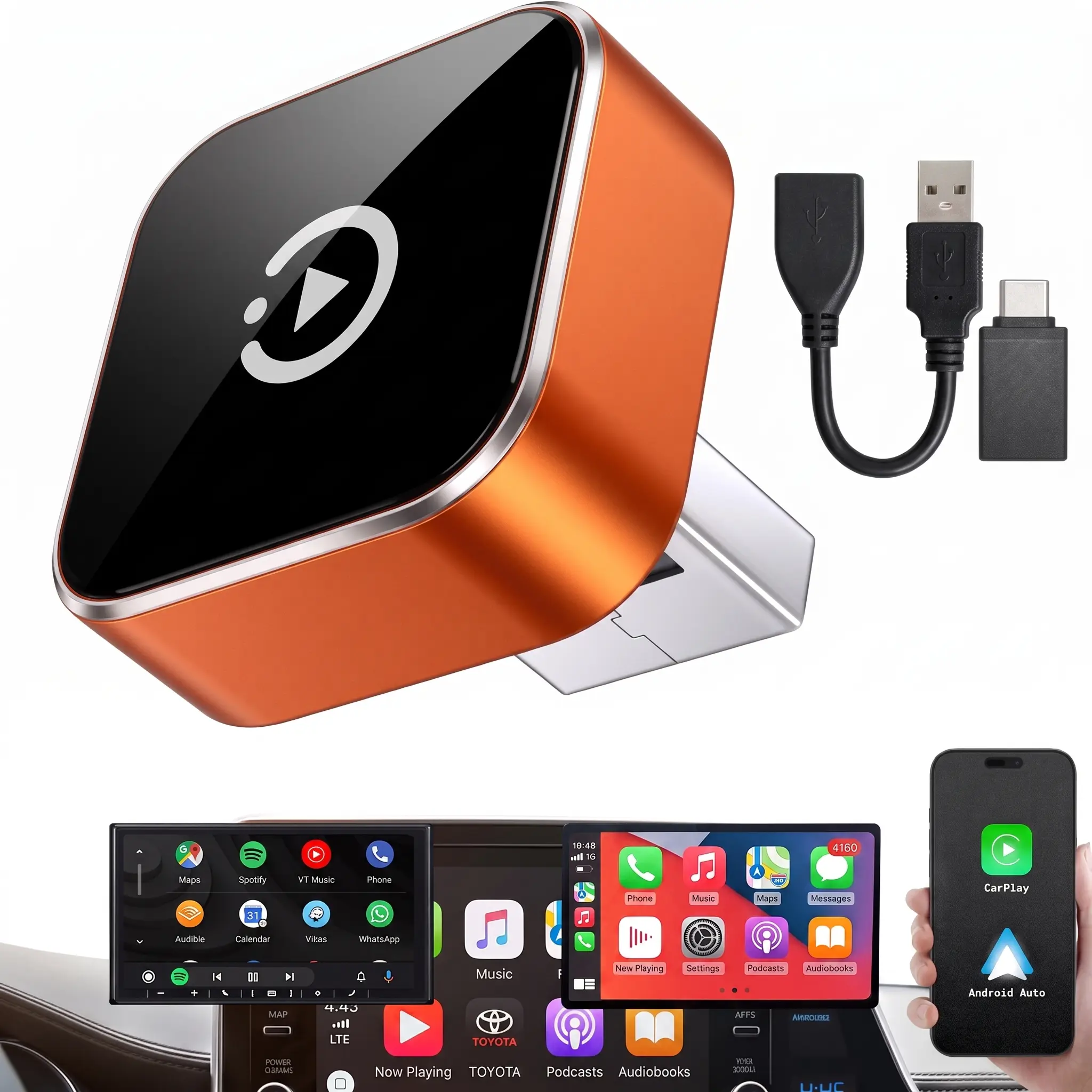 Wireless CarPlay & Android Auto Adapter Dongle, Wired to Wi-Fi Conversion for 2016+ Factory CarPlay Cars, Vehicle & Auto Accessories with USB Type A, Compatible with iPhone (Not for BMW/Tesla), Vehicle Accessories, Wireless Carplay Adapter