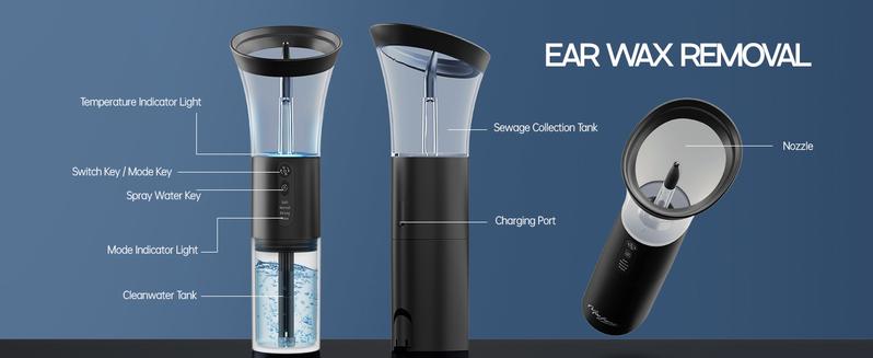 Morfone Ear Wax Removal Kit with 400Ml Waste Tank Effective Safe Ear Cleaner USB-C Water Temperature Sensor 360° Spray 4 Modes IP67 Waterproof Halloween Party Gift
