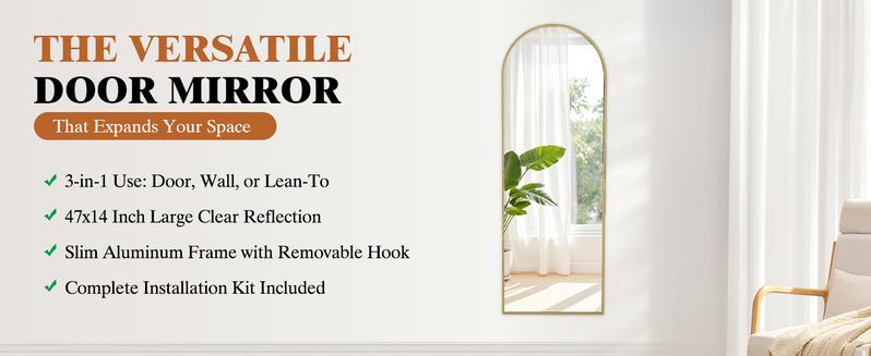 Full Length Mirror Arched Full Body Door Hanging Wall Mounted Aluminum Alloy Frame for Bedroom Dressing Room Entryway Modern Design
