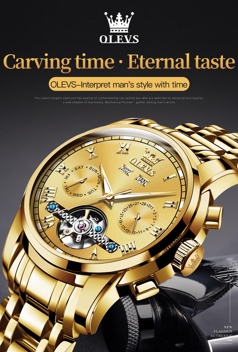 Genuine high-grade luxury hollow design multi-function dial men's watch OLEVS brand flagship new luminous waterproof fully automatic mechanical watch 6607