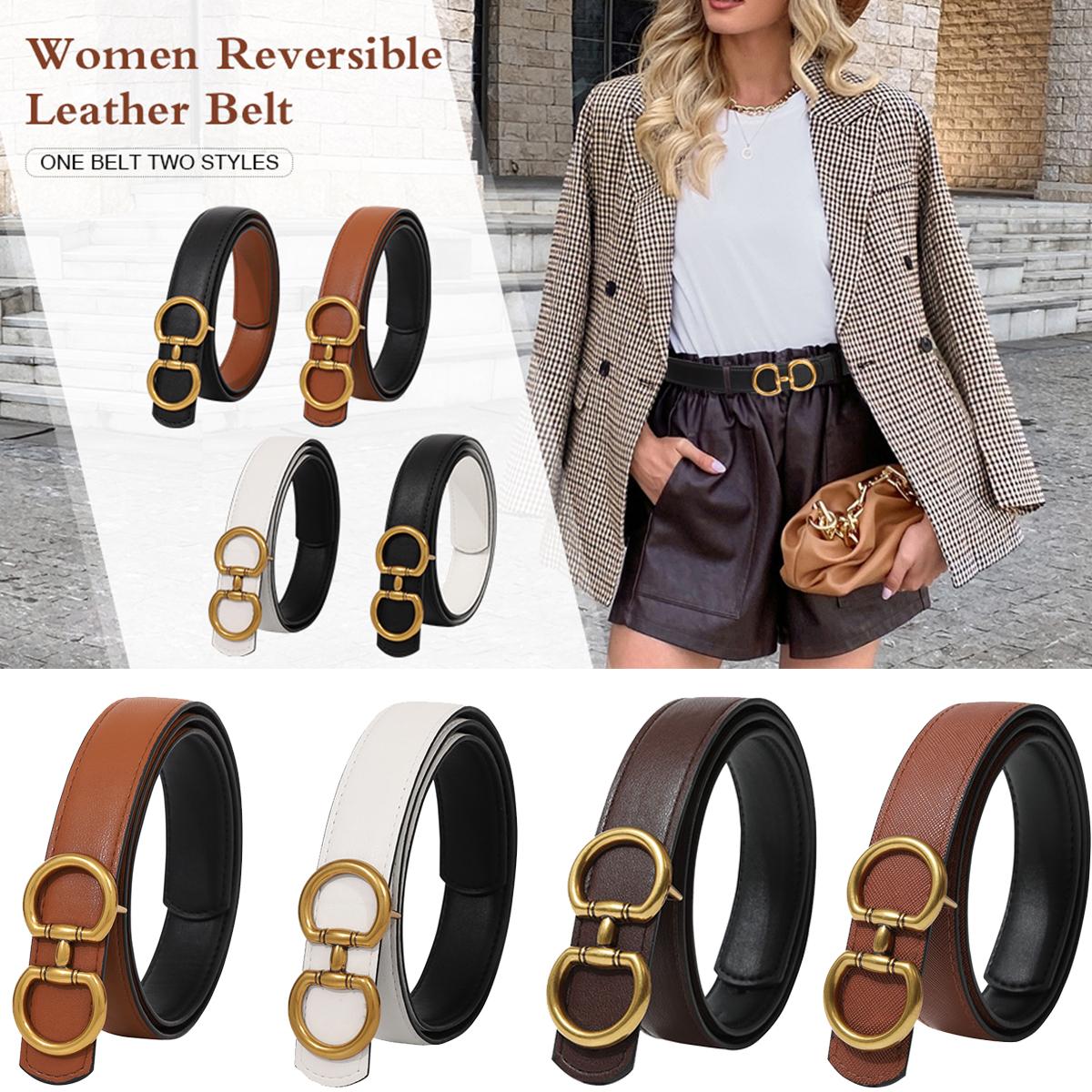 AWAYTR Reversible Belt for Women 2 in 1 Ladies Fashion Leather Belts with Horseshoe Buckle for Jeans TikTokShopBlackFriday