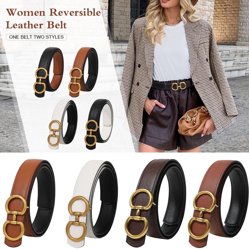 AWAYTR Reversible Belt for Women 2 in 1 Ladies Fashion Leather Belts with Horseshoe Buckle for Jeans TikTokShopBlackFriday