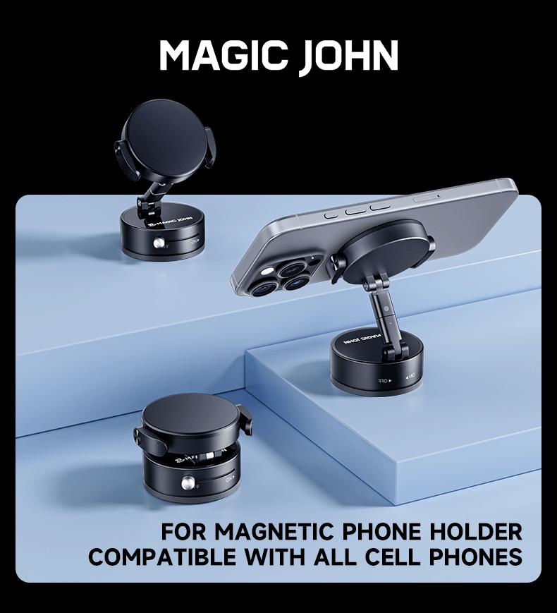MAGIC JOHN 360° Magnetic Phone Holder Strong Magnetic Grip, Anti-Slip Base & Foldable Design for Car, Home & Travel