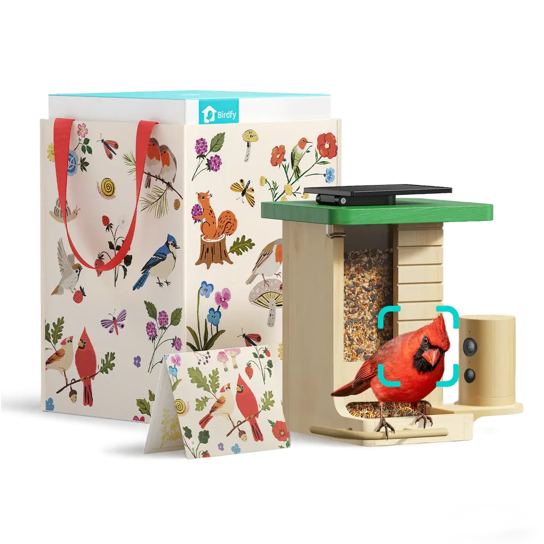 Birdfy Wood Smart Bird Feeder with Camera, Limited Gift Set - Outdoor Feeder for Bird Lovers