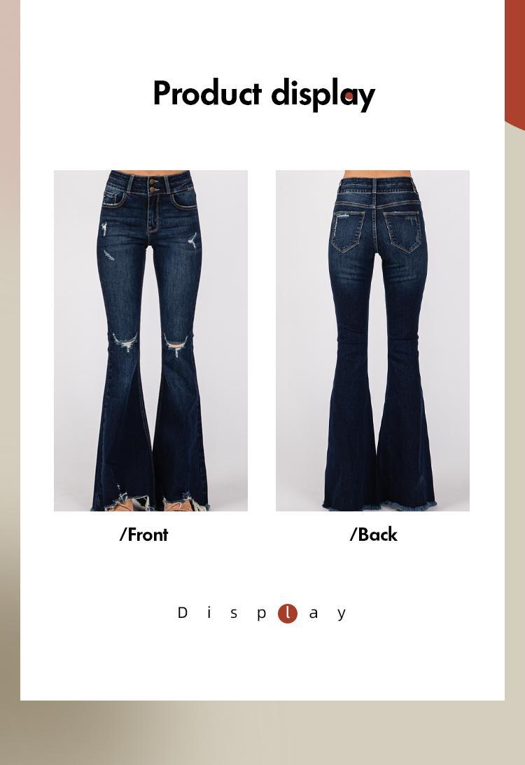 Madison Vogatiques High Rise Ripped Flared Jeans Bell Bottom Denim Pants Comfort Basic Distressed Raw Hem Tummy Control BBL