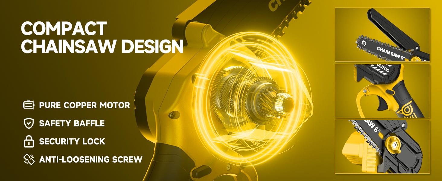 PULITUO 6 Inch Electric Chainsaw Cordless, Small Battery Powered Chainsaw, Lightweight Handheld Chain Saw, for Tree Branches, Wood Cutting, Pruning