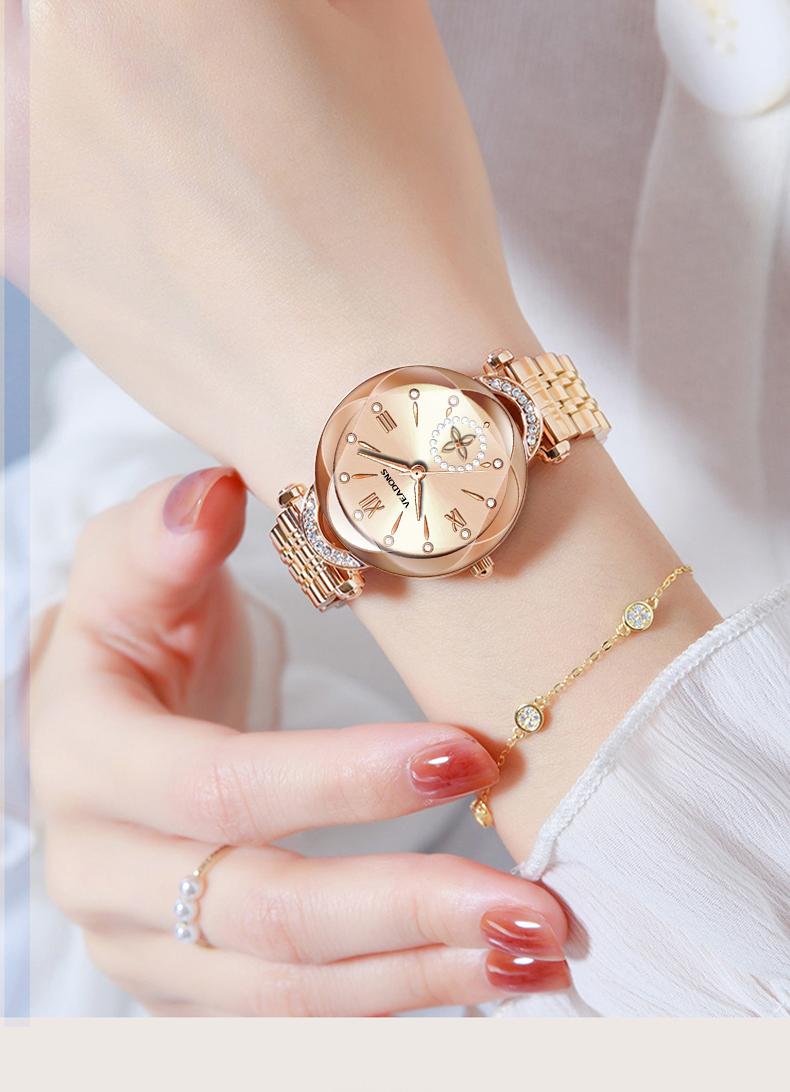 Luxury Watch  Women's Jewelry Watch Valentine’s Day Gift Elegant Diamond Cut Crystal Four Leaf Clover Pearl Elements Stainless Steel Case Waterproof Design for Daily Wear or Gifting ChristmasGift