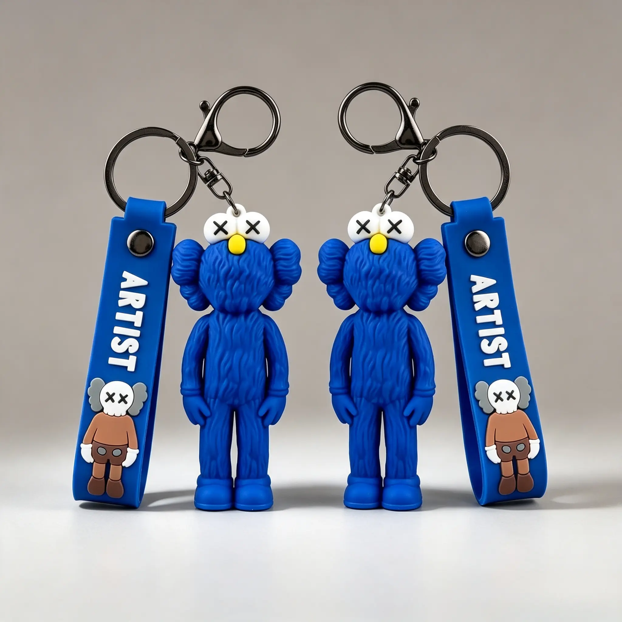 2pcs Hypebeast Cartoon Figure Keychains with Wrist Straps, Keychain for Car Keys, Aesthetic Backpack Charms, Home Decor Doll Ornaments Gifts