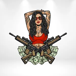 Tattoo Gangster Girl Sticker, Sexy MK12 Rifle Gun Girl Vinyl Decal, Tactical Pin Up Tattoo Girl Laptop Car Sticker