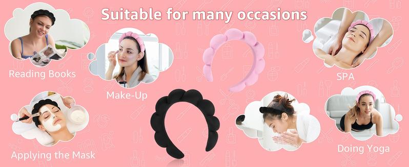 LMMAKE Spa Headband with 2 Wristbands Ultra-Absorbent Puffy Terry Cloth Non-Slip Inner Grip for Dry Hair Facial Cleansing Makeup Skincare Routines Home Spas Morning Prep Beauty Treatments Women's Practical Skin Care