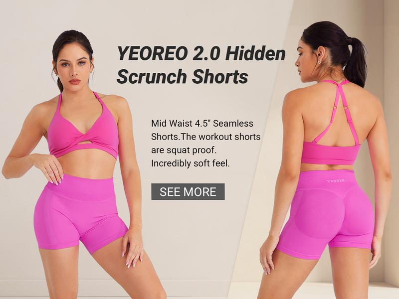 YEOREO Vision Hidden Scrunch Shorts Women's Seamless Butt Lifting Gym Shorts, High Waisted Tummy Control Workout Yoga Shorts
