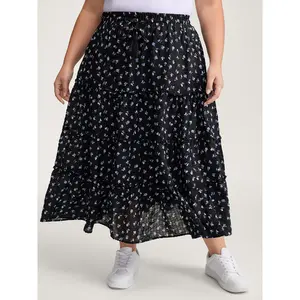 【Minimalist】BLOOMCHIC Plus Size Floral Print Bowknot Tiered Maxi Skirt [M-6X] 2026 Summer Vibes Swimweek