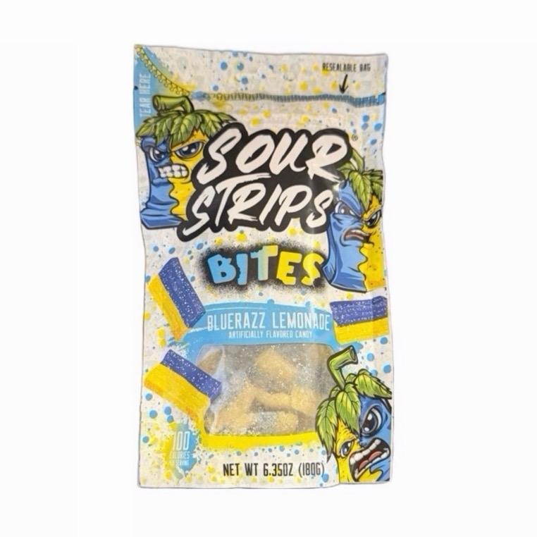 Sour Strips Bites 6.35 oz Watermelon, Rainbow, Bluerazz Lemonade or Strawbango Flavor sour candy snack Artificial Fruit Flavored mix bag