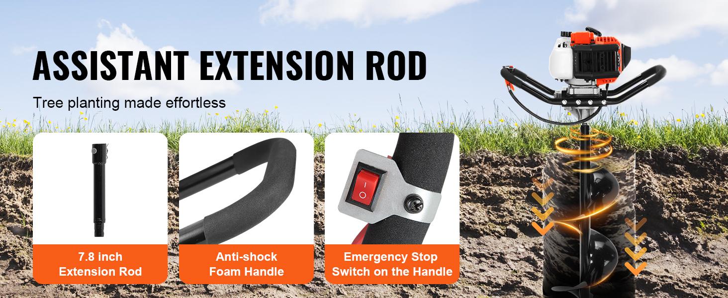 VEVOR Post Hole Digger, TikTokShopBlackFriday, 52cc 1450W Auger Post Hole digger, Gas Powered Earth Digger with Two Earth Auger Drill Bit 6" & 10" and 3 Extension Rods, for Farmland, Garden and Plant, EPA certification VEVOR Super Brand Day VEVOR Post Hole Digger, TikTokShopBlackFriday, 52cc 1450W Auger Post Hole digger, Gas Powered Earth Digger with Two Earth Auger Drill Bit 6" & 10" and 3 Extension Rods, for Farmland, Garden and Plant, EPA certification VEVOR Super Brand Day