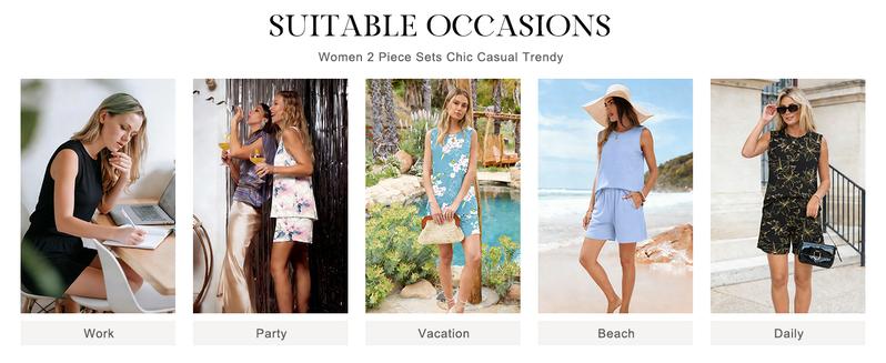 AUSELILY Cloud soft 2 Piece Sets for Women 2026 Summer Casual Crew Neck Sleeveless Pleated Shorts Set Resort Travel Outfits