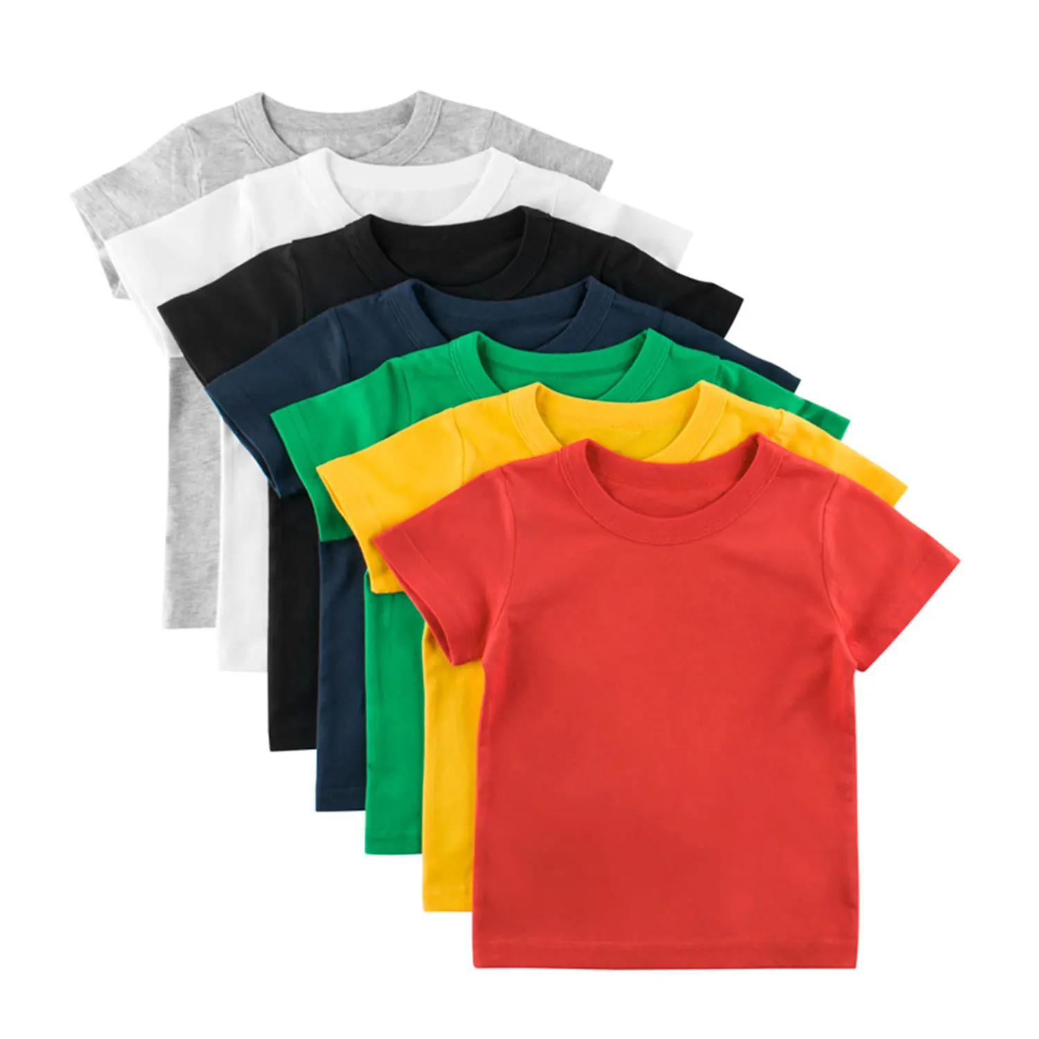7 Pack Toddler Boys Solid Short-Sleeve Tee Shirts 100% Cotton Crew Neck T-Shirt for Boys Girls Size 2-7T Crew Neck Tops Soft Top