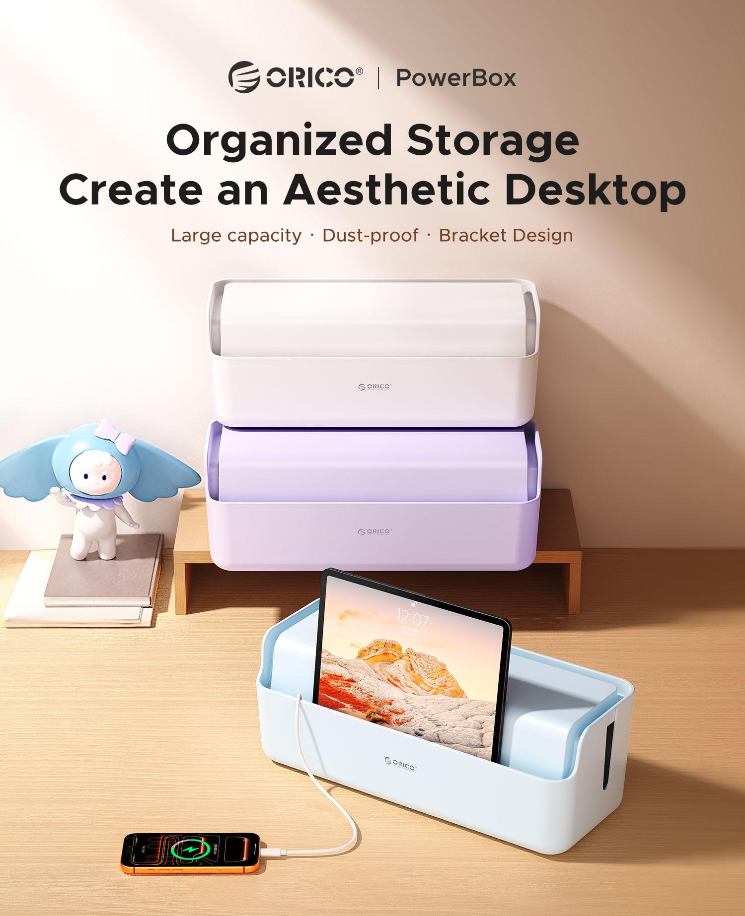 ORICO PowerBox Cable Organizer Box – Minimalist Desktop Cable Management, Safe Power Strip Storage for Home & Office - PB01