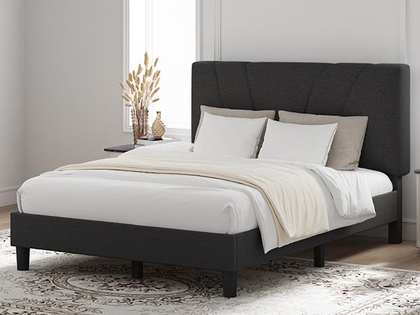 Novilla  Bed Frame Upholstered Platform Full/Queen/King Bed Frame with Adjustable Headboard, Strong Weight Capacity, No Box Spring Needed, Easy Assembly, Grey Modern Unique Bedroom Furniture,Holiday Haul