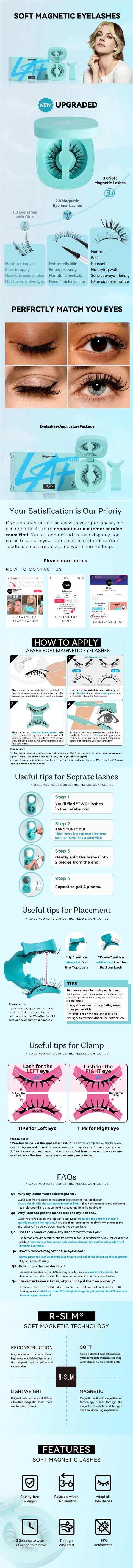 LAfabs Soft Magnetic Eyelashes, Cosmetic EyeLash Extension with Applicator, Twin Lashes, No Glue & No Liner Needed, Reusable, Waterproof, Natural Look Lashes Makeup Eyelashes Extensions