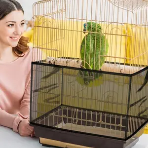 Large Bird Cage Cover Black Nylon Mesh Seed Catcher Adjustable for Parrot Parakeet Macaw African Round Square Cages