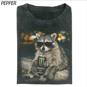 Cool Raccoon Monster Energy Drink Shirt, Funny Raccoon Graphic Tee, Streetwear Animal Meme Shirt, Unisex Vintage Washed T-Shirt