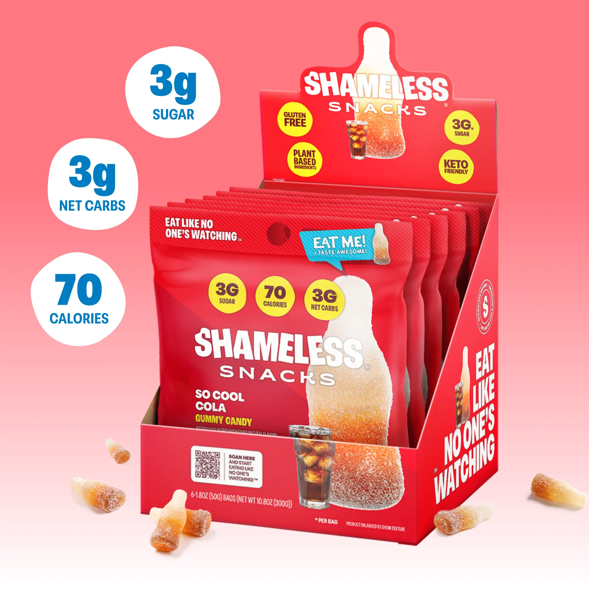Shameless Snacks So Cool Cola Chewy Candy Dessert - Keto Low Sugar Gummy Pack, Gluten Free Premium Chewy Candy Bites, Glycerin-Infused Vegan Treat for Adults
